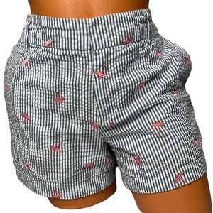 Cynthia Rowley Womens Blue and White Pink Embroidered Beach Umbrella Shorts